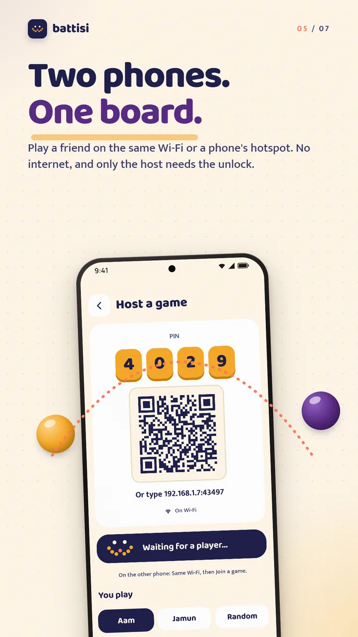 Hosting a same Wi-Fi game with a PIN and QR code