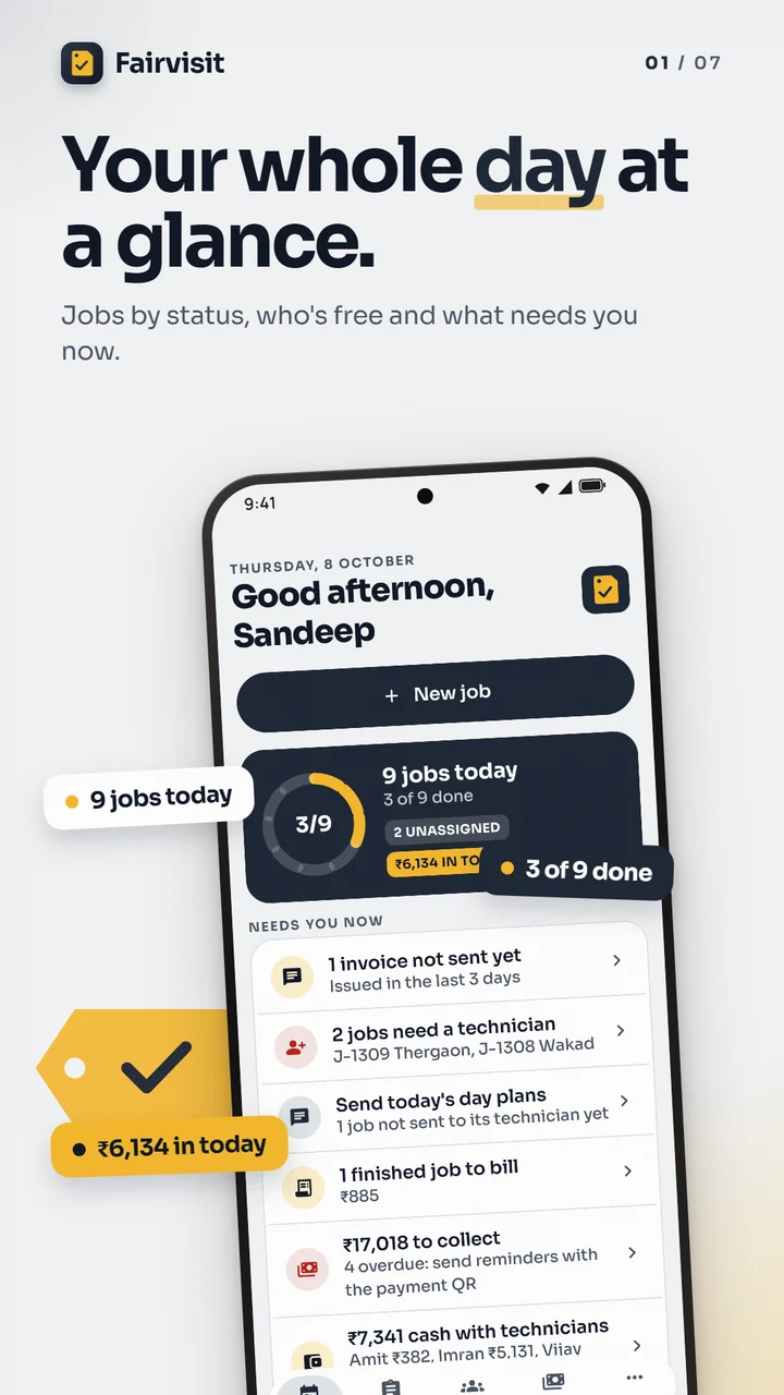 Today: 9 jobs, 3 done, and what needs you now