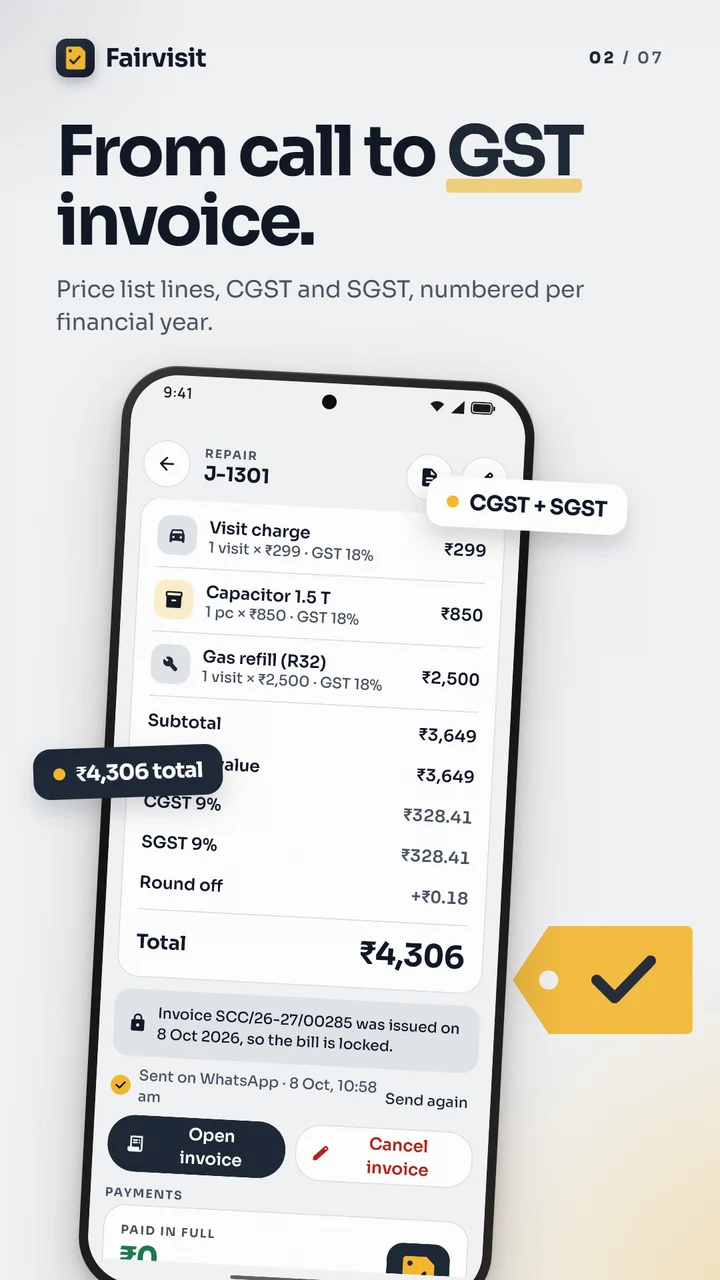 A job bill with CGST and SGST, ₹4,306