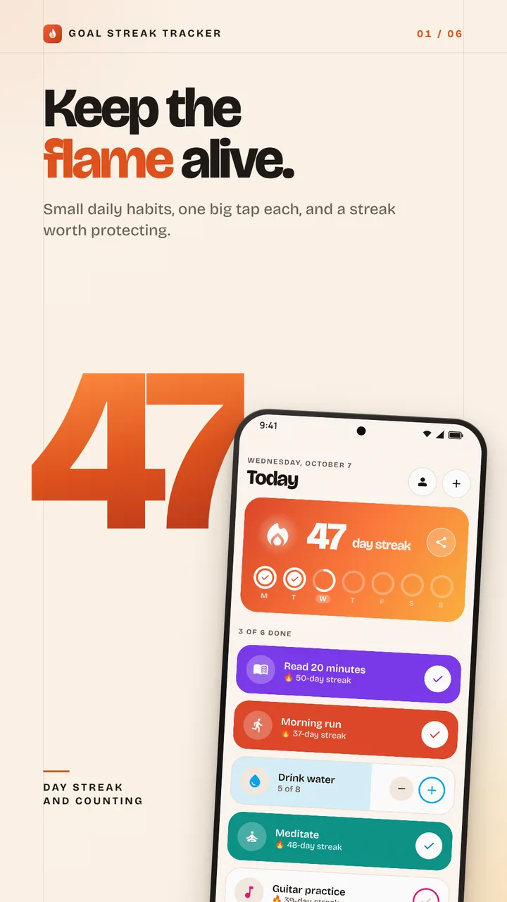 Today's habits with the perfect-day streak flame