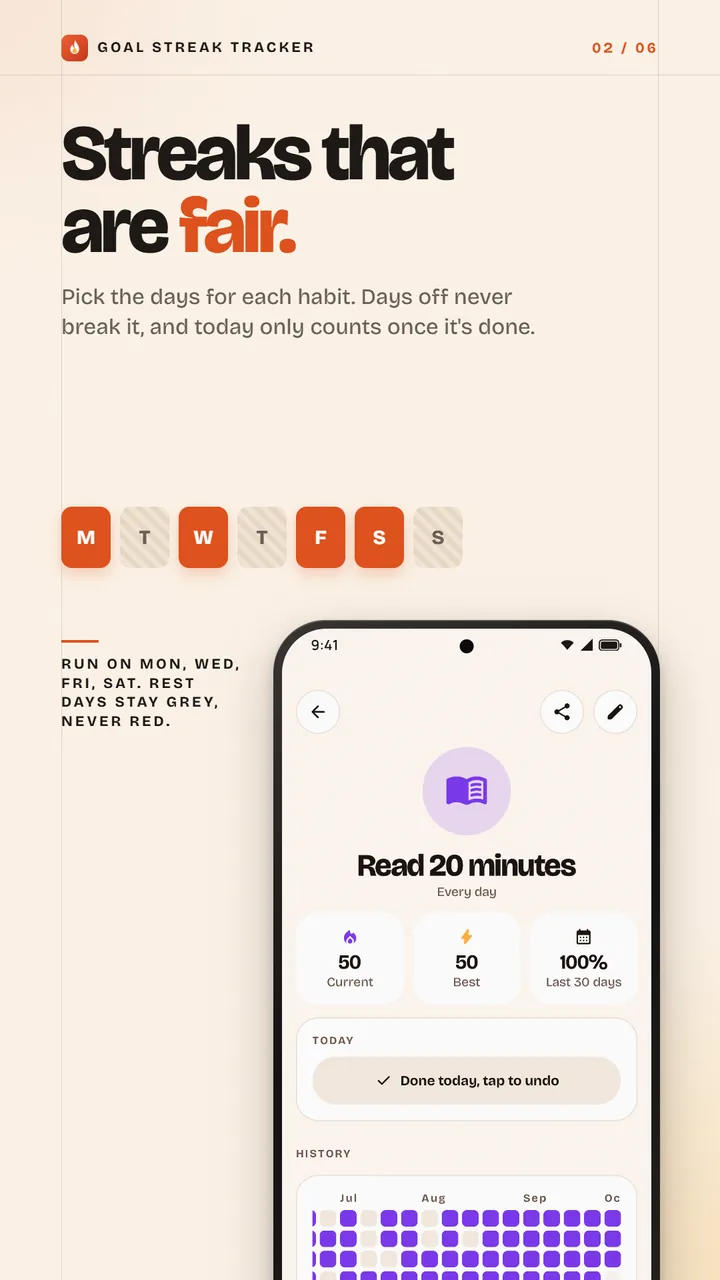 Picking the days for a habit so rest days don't break the streak