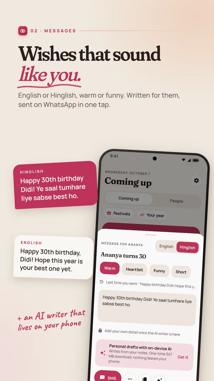 A birthday wish drafted in Hinglish, ready to send on WhatsApp