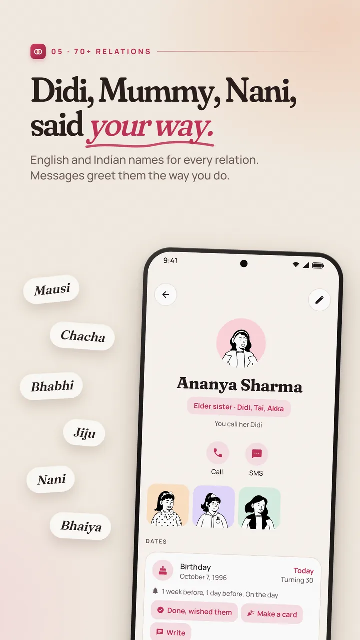 Choosing a relation such as Didi, Mausi or Nani